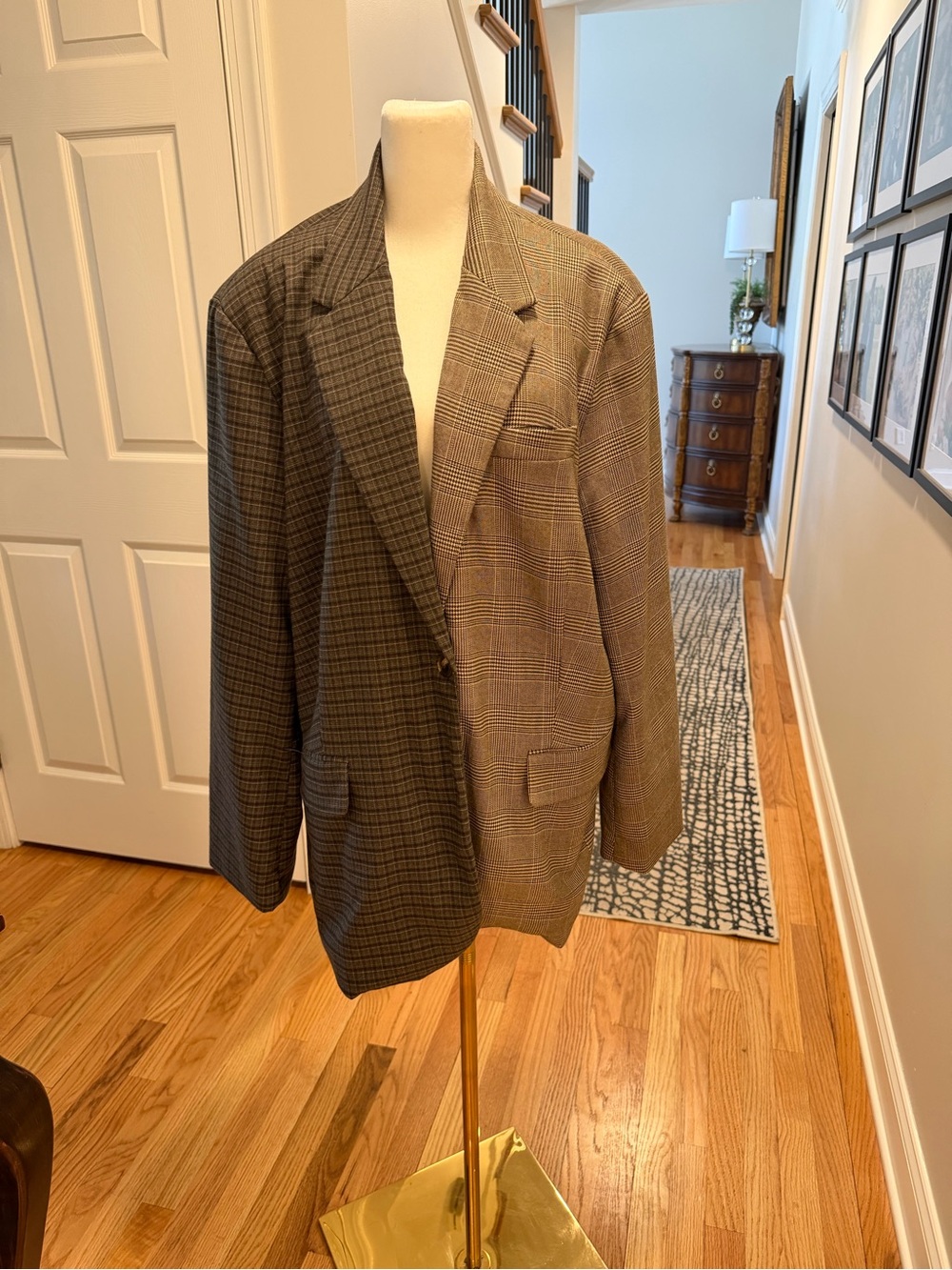 Womans Two-Tone Glen Plaid Blazer - Brown/Gray